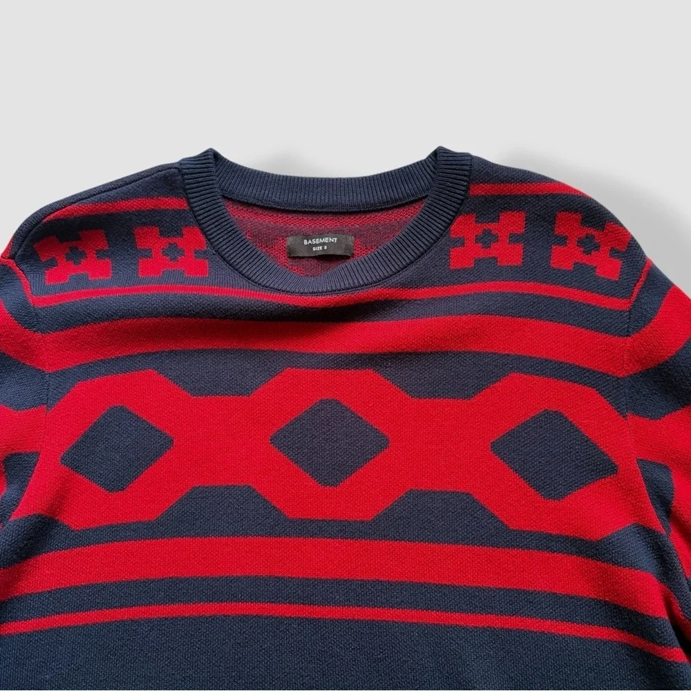 Basement Navy & Burgundy Red Crewneck Sweater Ugly Xmas Sweater Streetwear Men’s